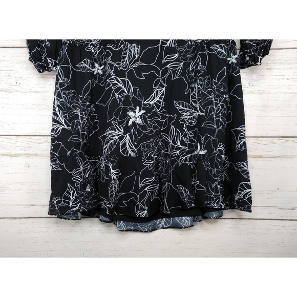 Parker Floral Print Ruffle Long Sleeves Smocked Waist Black Dress Women Large - Picture 3 of 11